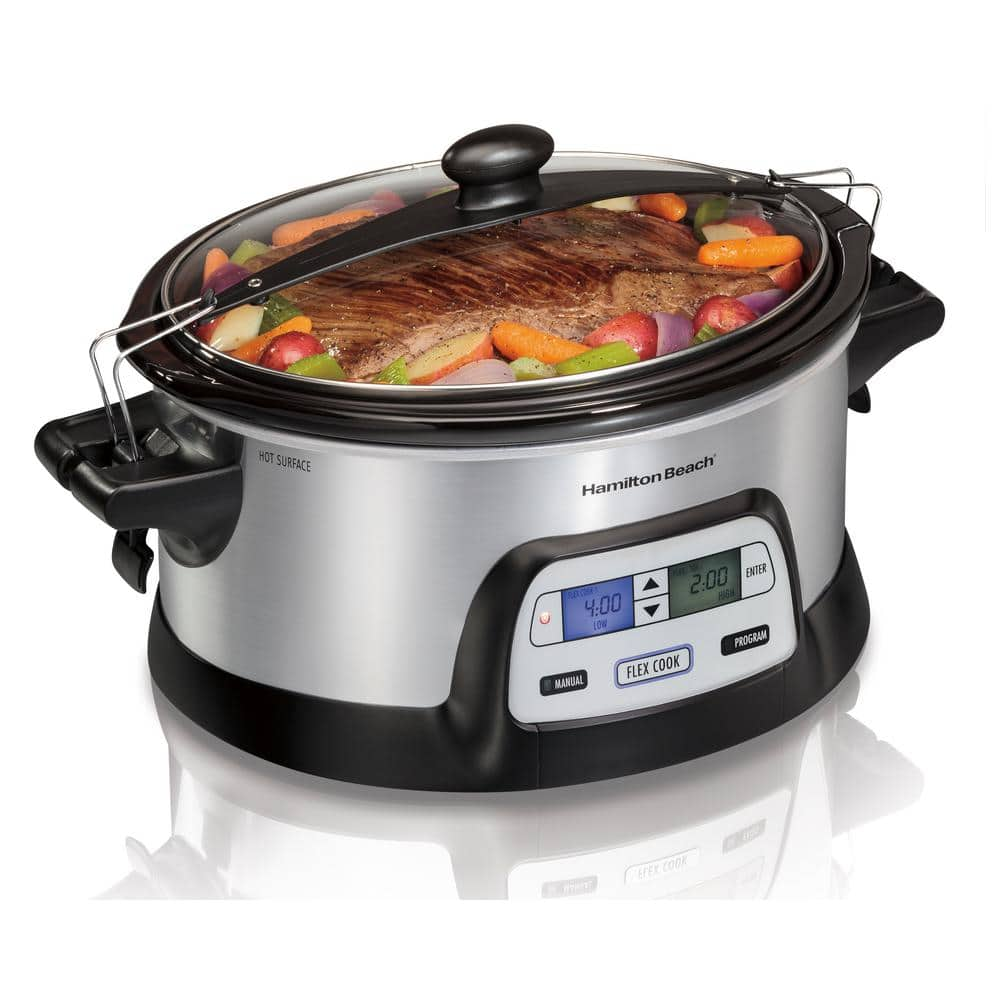 Hamilton Beach FlexCook 6 Qt. Silver Programmable Slow Cooker with Temperature Controls 33861