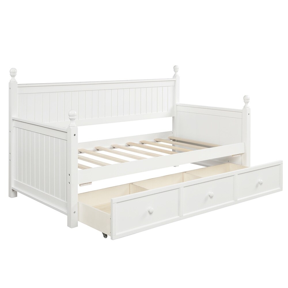 Wood Daybed with Three Drawers  Twin Size Daybed No Box Spring Needed for Bedroom  White