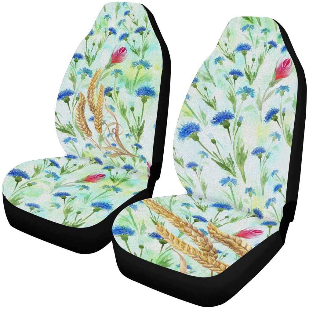 ZHANZZK Set of 2 Car Seat Covers Cornflowers and Ears of Wheat Universal Auto Front Seats Protector Fits for Car，SUV Sedan，Truck