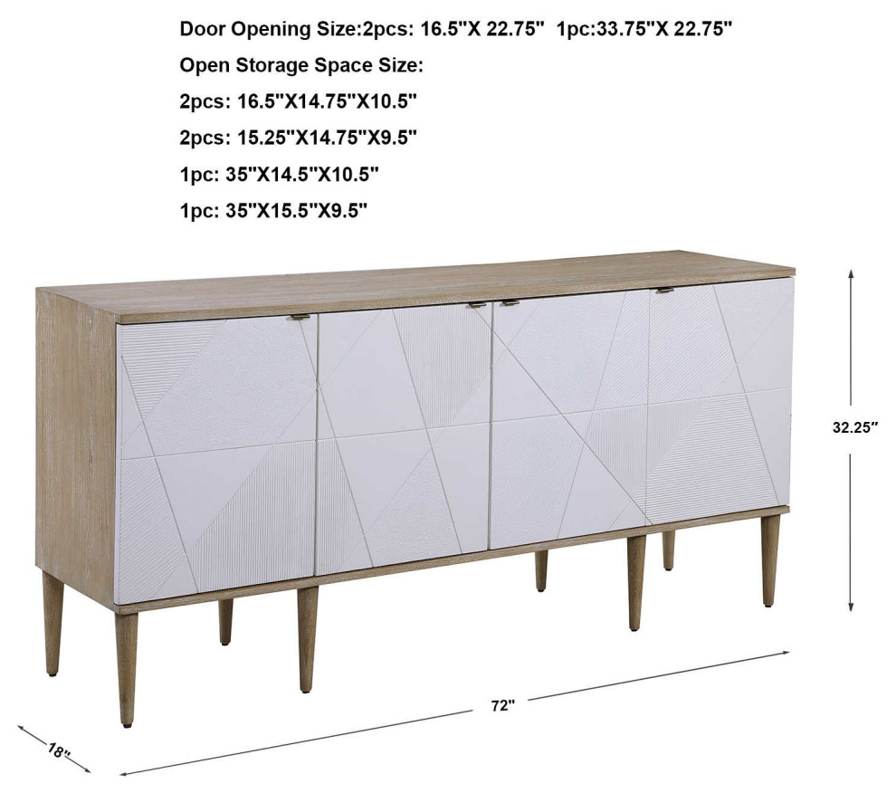 Sleek Modern Light Wood Media Cabinet 4 Door Mid Century 2 Tone Triangles   Midcentury   Media Cabinets   by My Swanky Home  Houzz