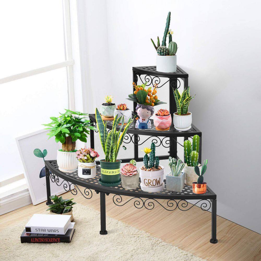 Alpulon Black Metal Corner Flower Ladder Plant Stand (3-Tier) ZY1C0496