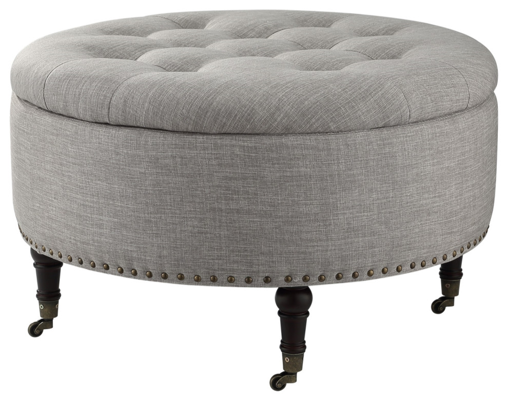 Rustic Manor Albina Ottoman Hidden Storage  Linen   Traditional   Footstools And Ottomans   by Inspired Home  Houzz