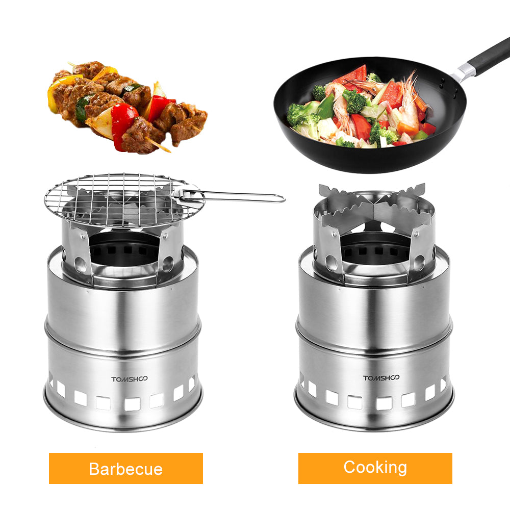 TOMSHOO Portable Folding Windproof Wood Burning Stove Compact Stainless Steel Alcohol Stove Outdoor Camping Hiking Backpacking Picnic BBQ