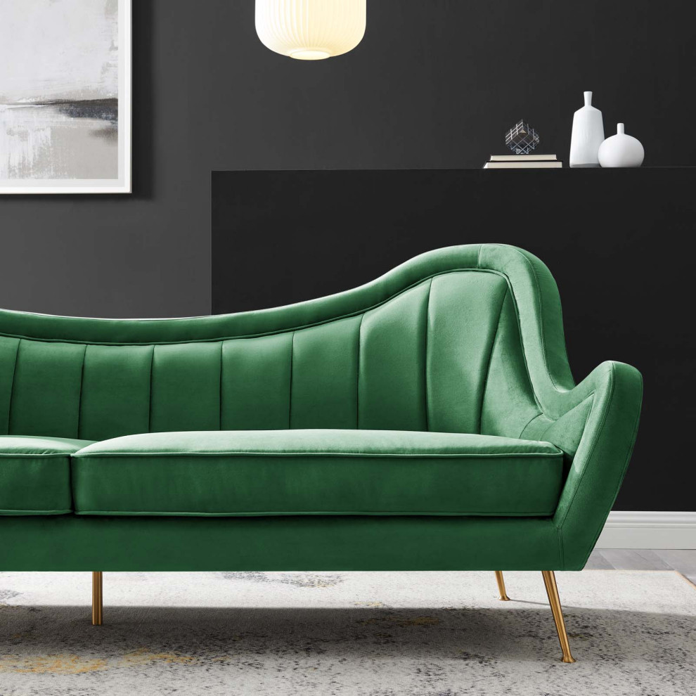 Cheshire Channel Tufted Velvet Sofa   Midcentury   Sofas   by Modway  Houzz