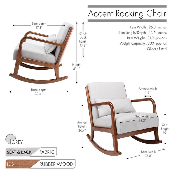 Porthos Home Ima Accent Rocking Chair， Fabric Upholstery， Rubberwood Legs