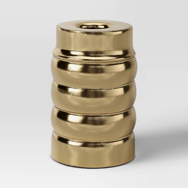 Tall Ribbed Taper Holder Gold