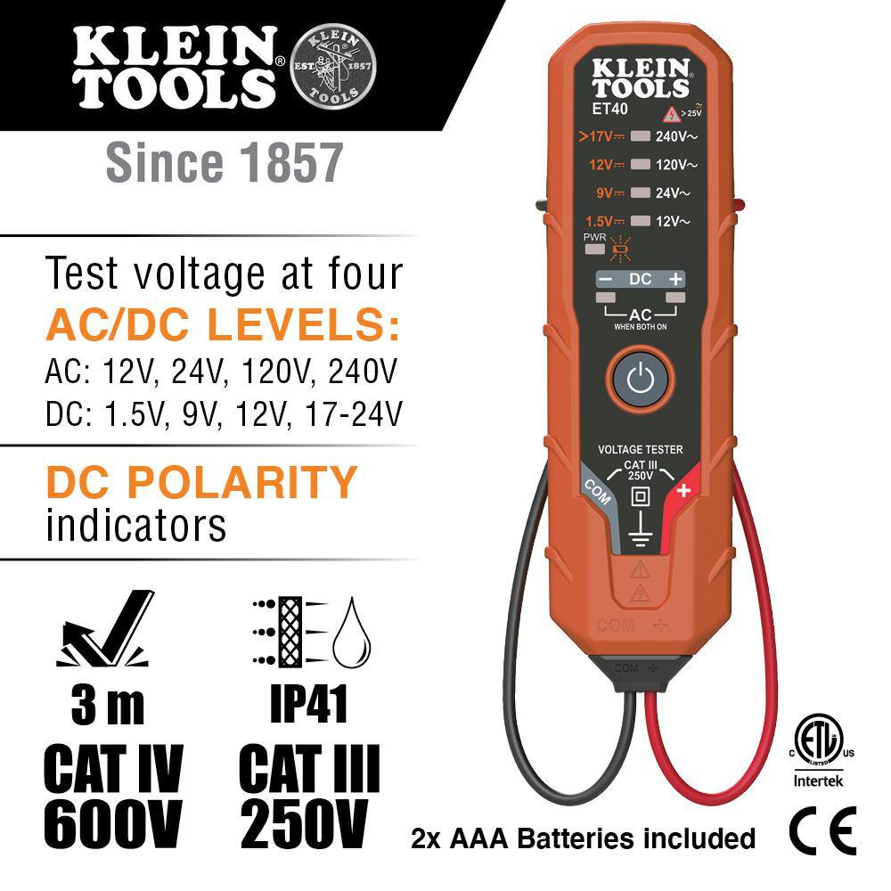 Klein Tools 9 in. Journeyman Heavy-Duty Side Cutting Crimping Pliers and Electronic ACDC Voltage Tester Tool Set M2O41636KIT