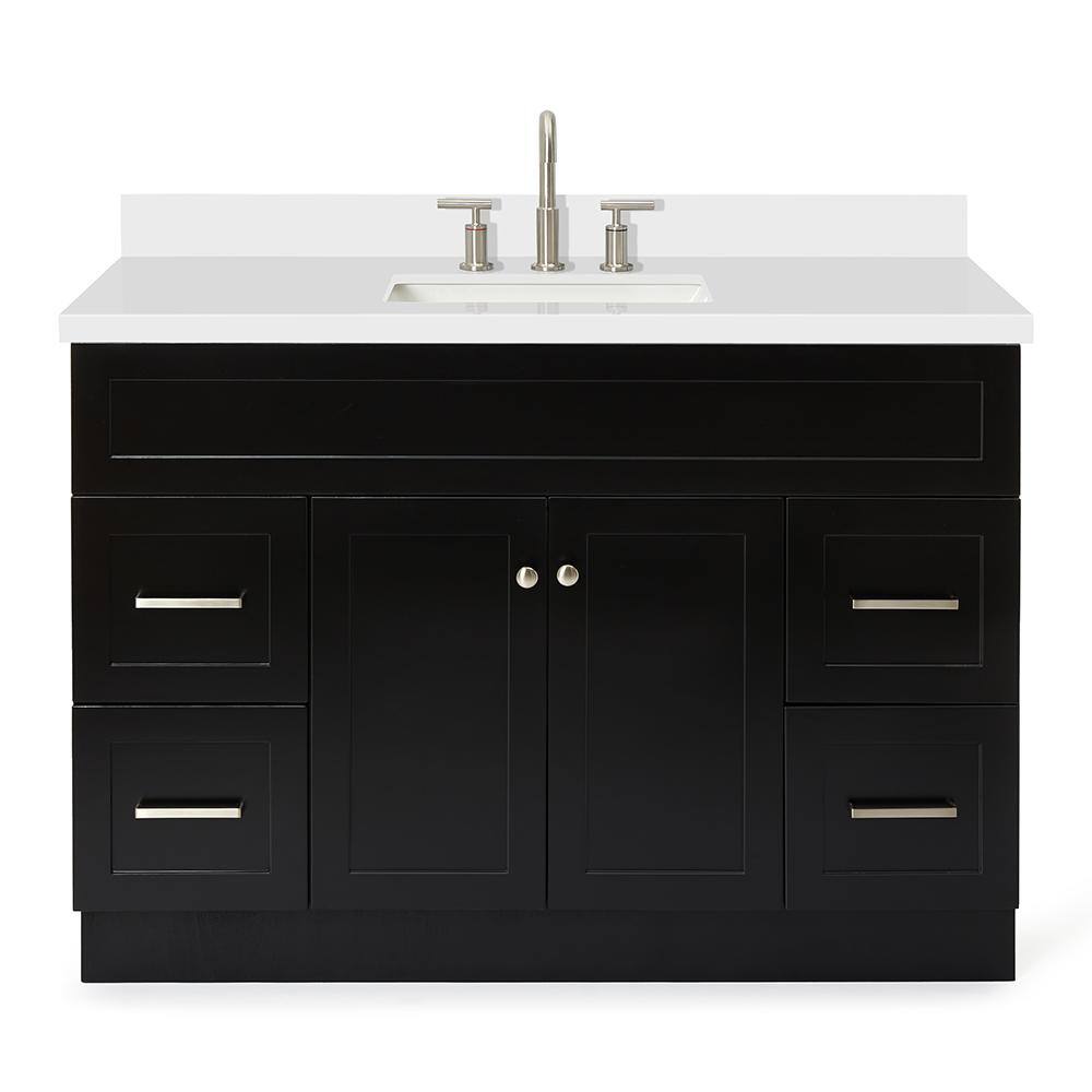 ARIEL Hamlet 49 in. Bath Vanity in Black with Quartz Vanity Top in White with White Basin F049S-WQ-VO-BLK