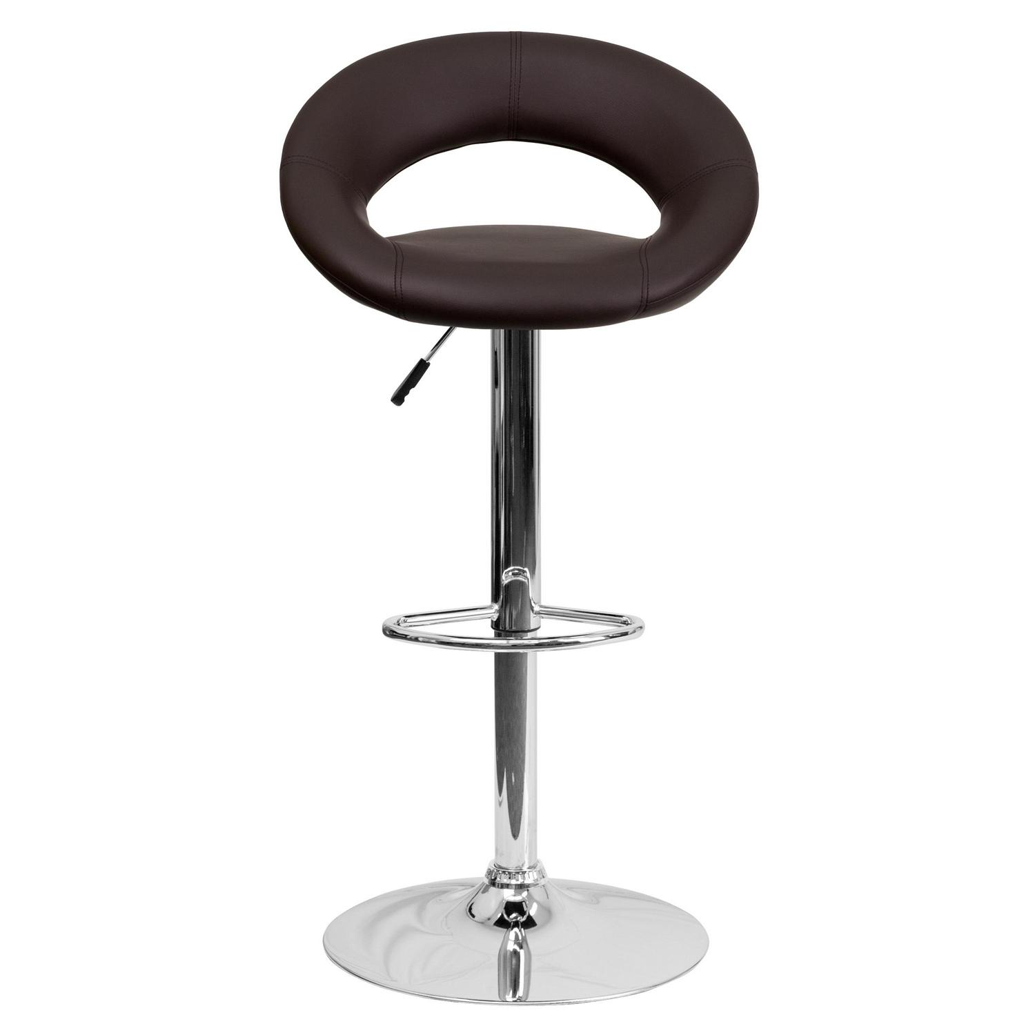 Flash Furniture Bar Stool with 360-Degree Swivel and Adjustable Height， Brown