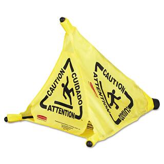 Rubbermaid Commercial Products 20 in. Yellow Multi-Lingual Caution Wet Floor Pop-Up Safety Cone RCP9S00YEL