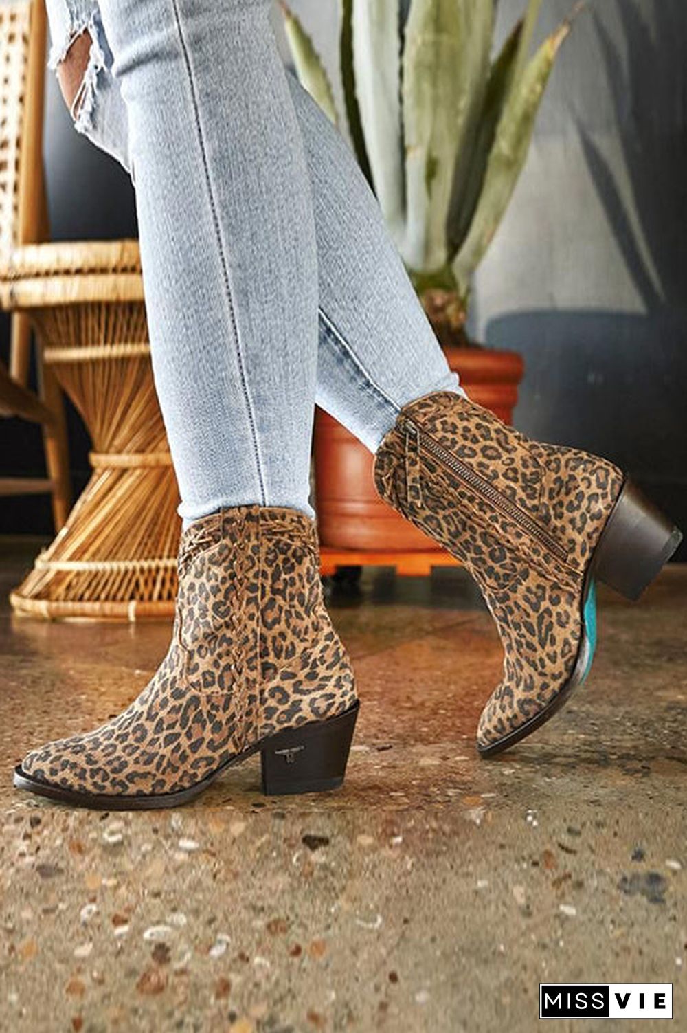 Slip On Mid Chunky Heels Boots