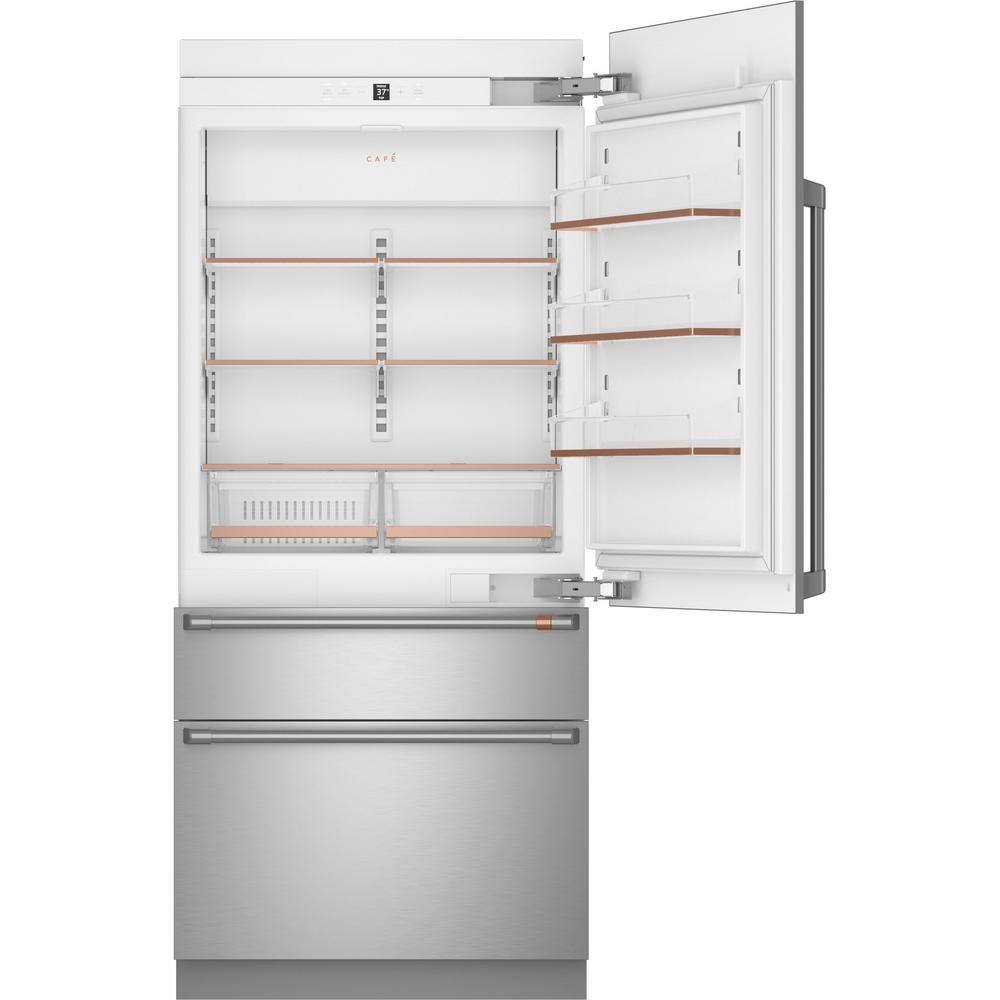 Cafe 36 in. 20.1 cu. ft. Built-In Bottom Freezer Refrigerator in Stainless Steel with Convertible Middle Drawer RH Swing CIC36RP2VS1