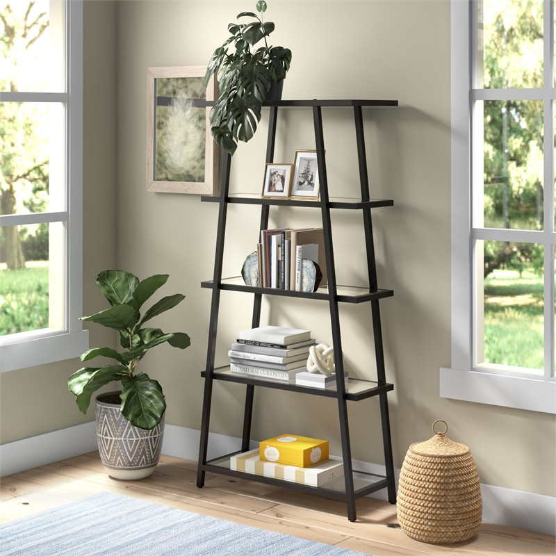 Henn ampHart 34 quotBlackened Bronze Metal/Glass Bookcase   Industrial   Bookcases   by Homesquare  Houzz