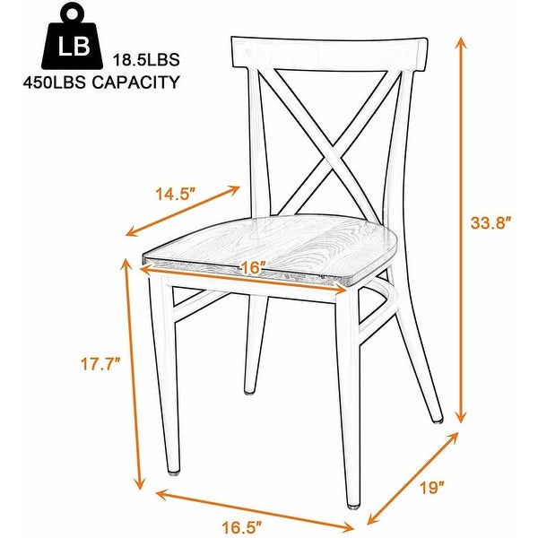 Set of 2 Dining Room Chairs Metal Frame Wood Seat Cross Back Side Seat Kitchen - 16.5L x 19W x 33.8H