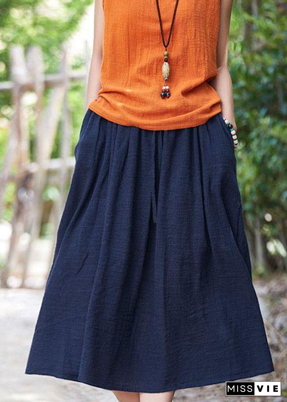 Retro Cotton And Hemp Baggy Thin tight Waist Skirt