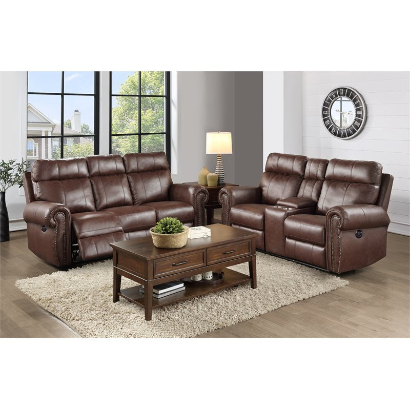 Pemberly Row Microfiber Upholstered Power Reclining Sofa in Brown   Transitional   Sofas   by Homesquare  Houzz