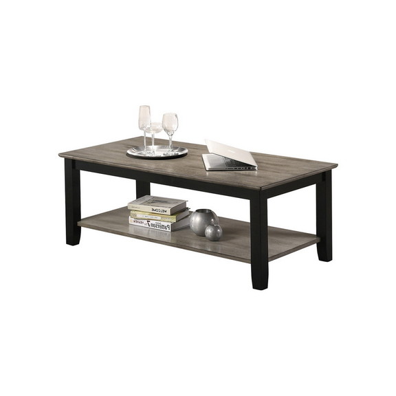 Coffee Table with Open Shelf in Dark Brown and Gre...