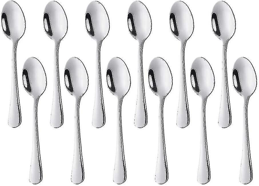 Set Of 12 Stainless Steel Coffee Spoons For Dessert - 11cm - Silver