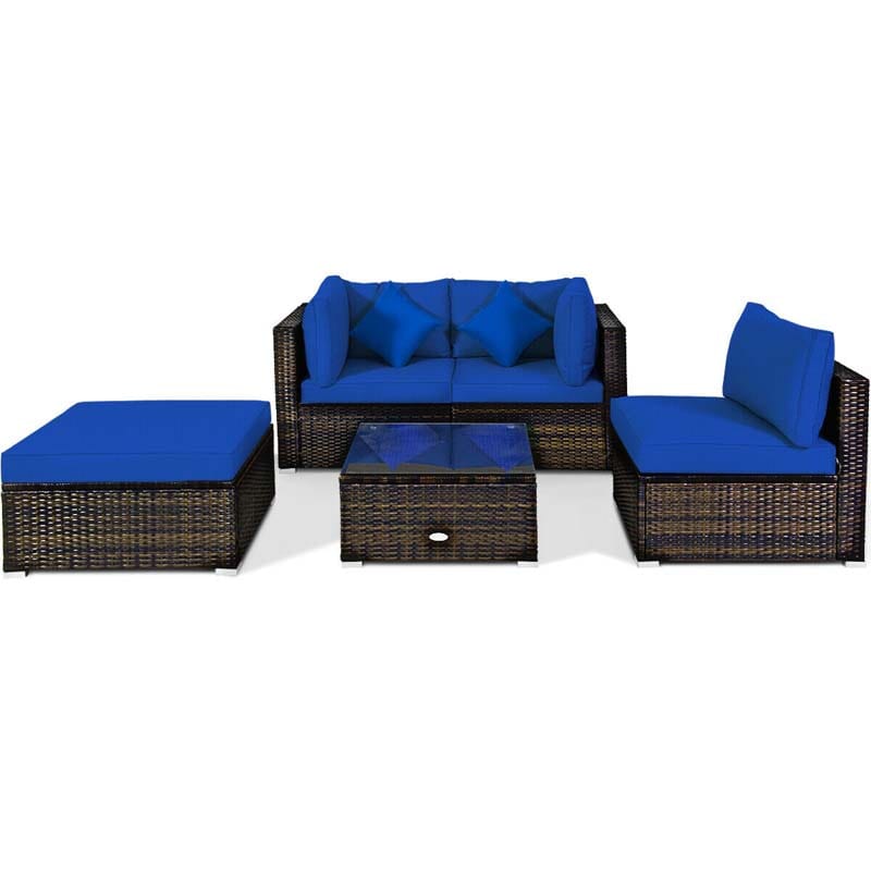 5 Pcs Outdoor Patio Rattan Furniture Sectional Sofa Set Wicker Conversation Set with Cushions