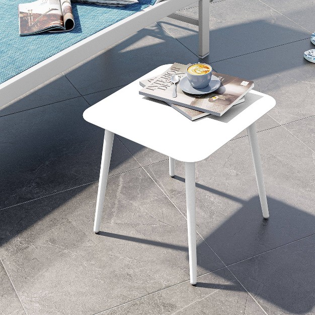 Aluminum Outdoor Square Side Table With Adjustable Feet White Crestlive Products