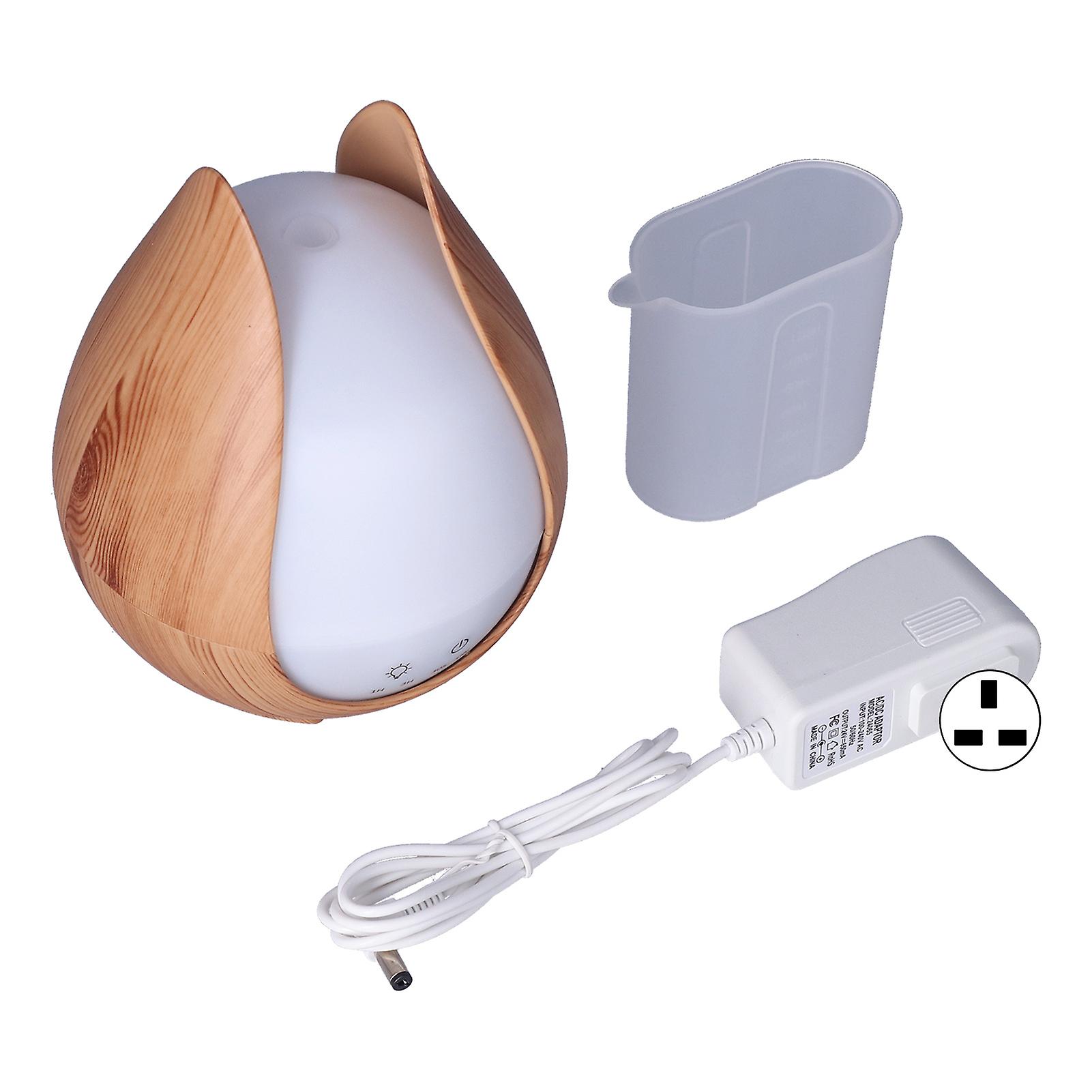 200ml Aroma Air Humidifier Colorful LED Night Light Humidifier Shallow Wooden Grain 100‑240VUK Plug