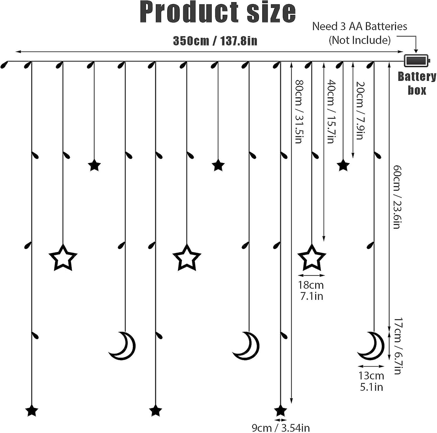 Star Moon Curtain Lights， 3.5m Moon Curtain Light Ramadan， Led Star String Lights， Star Curtain Lights， Decorative Lamp For Window， Christmas