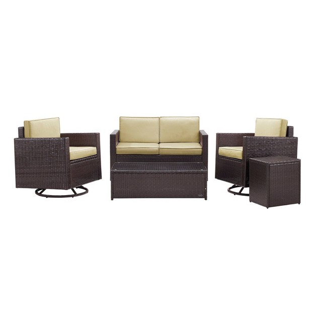 Palm Harbor 5pc Outdoor Wicker Conversation Set Sand Crosley