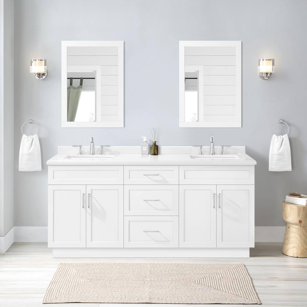 Home Decorators Collection Lincoln 72 in. W x 22 in. D x 34.5 in. H Bath Vanity in White with White Cultured Marble Top Lincoln 72W