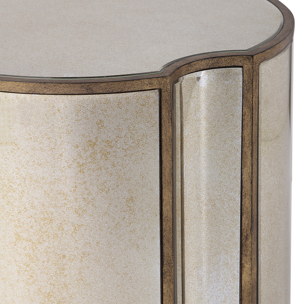 Mirrored Quatrefoil Shaped Accent Table  Round Geometric Gold Vintage Style   Transitional   Side Tables And End Tables   by My Swanky Home  Houzz