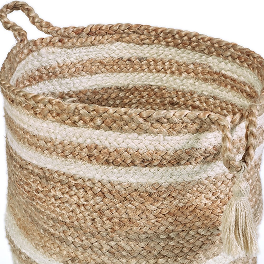 LR Home Montego Stripe Natural Jute Decorative Storage Basket (19 in.)   19\