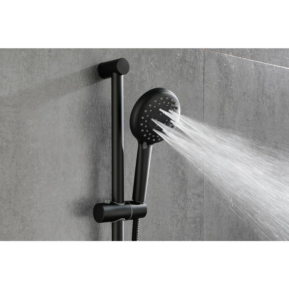 FORCLOVER 3-Spray Patterns 4.9 in. Wall Mount Handheld Shower Head with 28 in. Adjustable Slide Bar and 59 in. Hose in Matte Black HE-301MB