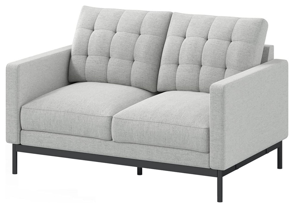 Mid Century Modern Loveseat  Cushioned Seat With Tufted Back  Light Grey   Traditional   Loveseats   by Declusia  Houzz