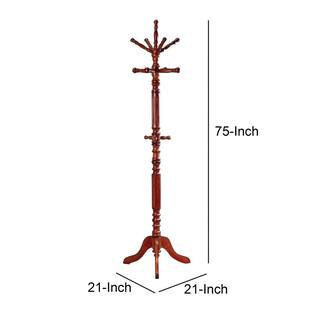 Benjara Traditional Brown Wooden Coat Rack with Spining Top BM160074