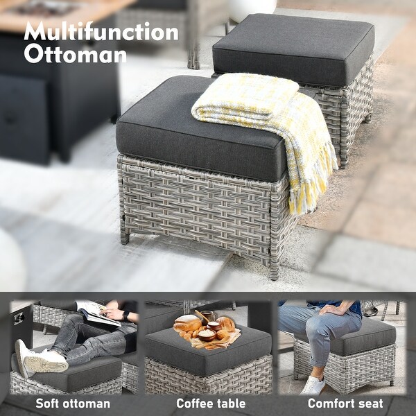 OVIOS 5 Pieces Outdoor Wicker Curved Swivel Chair Set With Ottoman