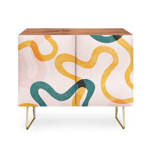 Thirtyone Illustrations Streamers Gold Legged Credenza Deny Designs