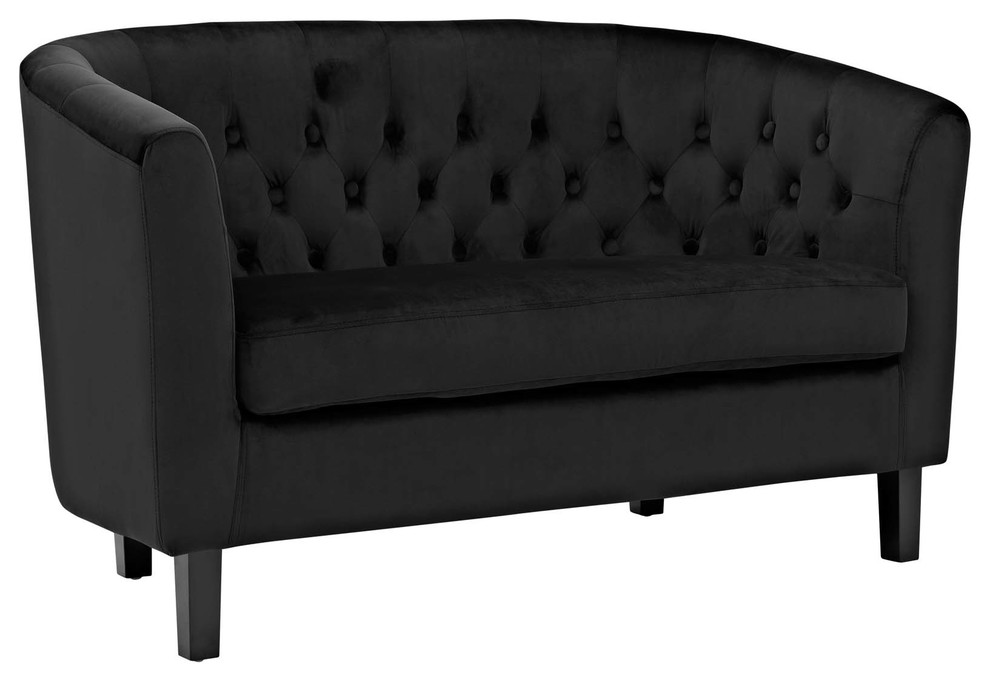 Prospect 2 Piece Velvet Loveseat and Armchair Set  Black   Transitional   Living Room Furniture Sets   by Homesquare  Houzz