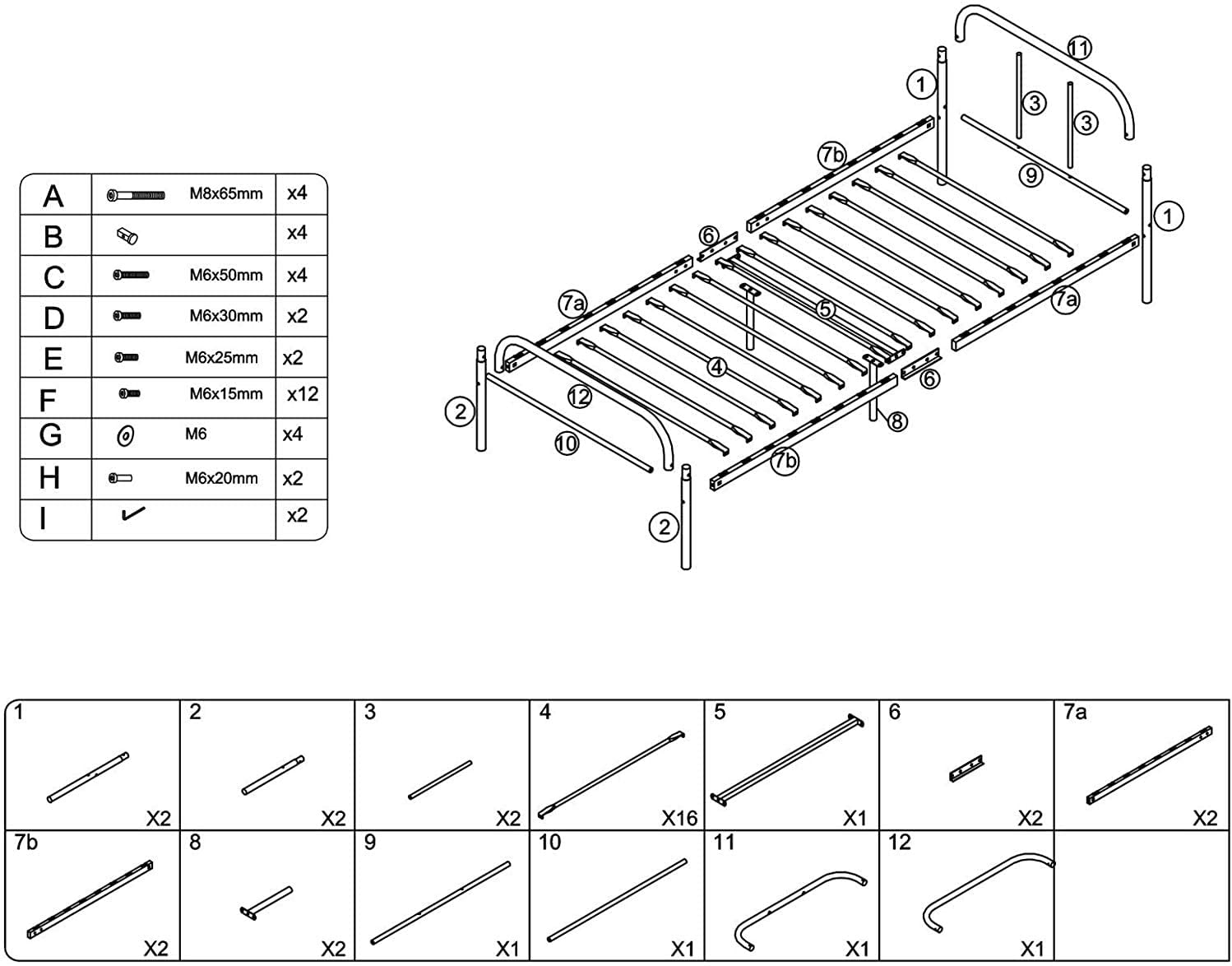 Voilamart Twin Metal Bed Frame with Headboard and Footboard, Single 6 Legs Platform Mattress Foundation for Kids Adult, No Box Springs Need, White