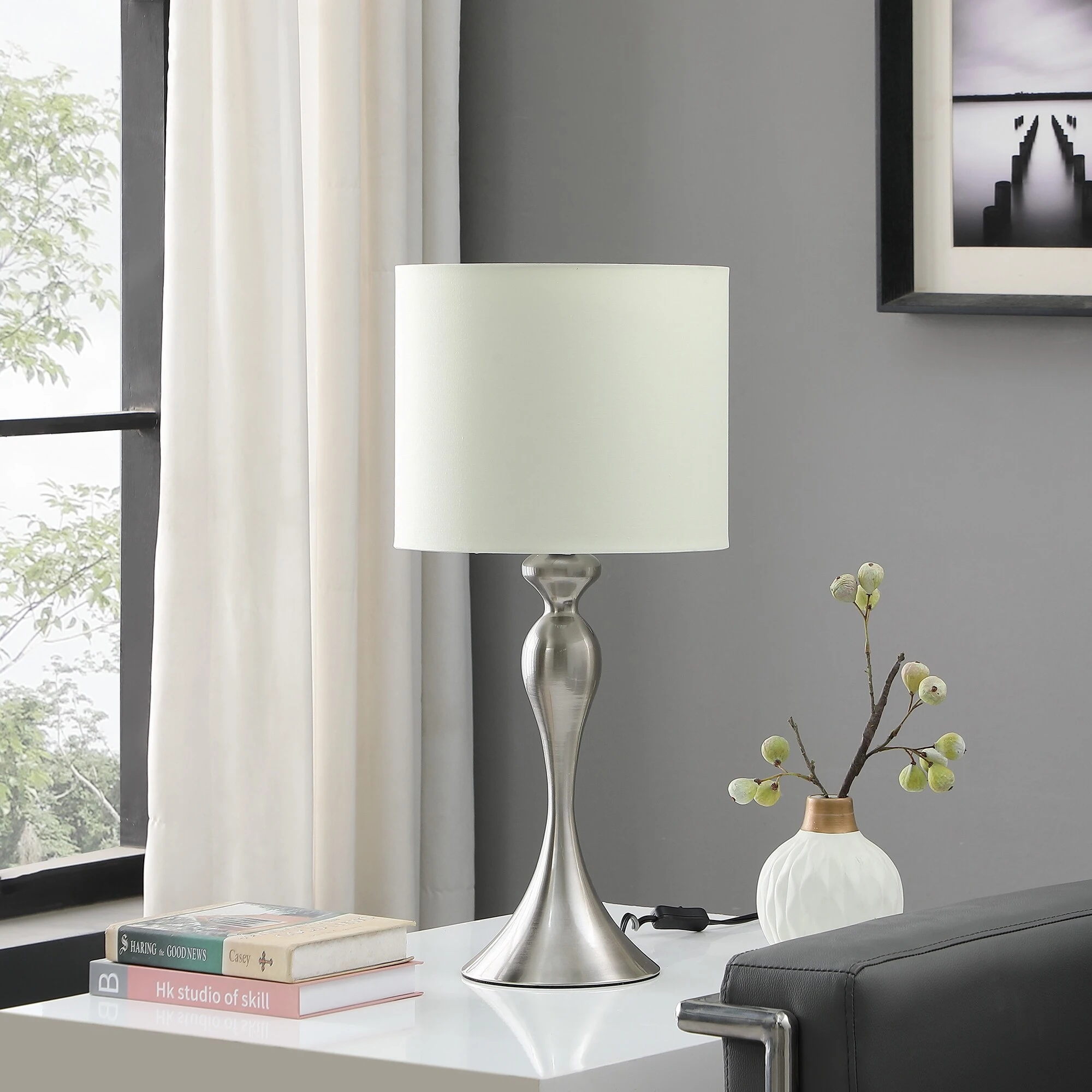 Bailey Brushed Silver Modern Candlestick Metal Table Lamp