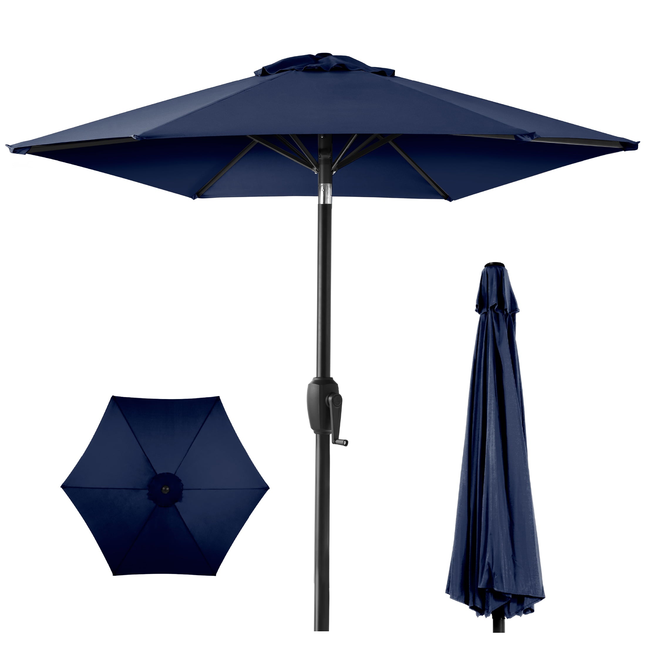 Best Choice Products 7.5ft Heavy-Duty Outdoor Market Patio Umbrella w/ Push Button Tilt, Easy Crank Lift, Navy Blue