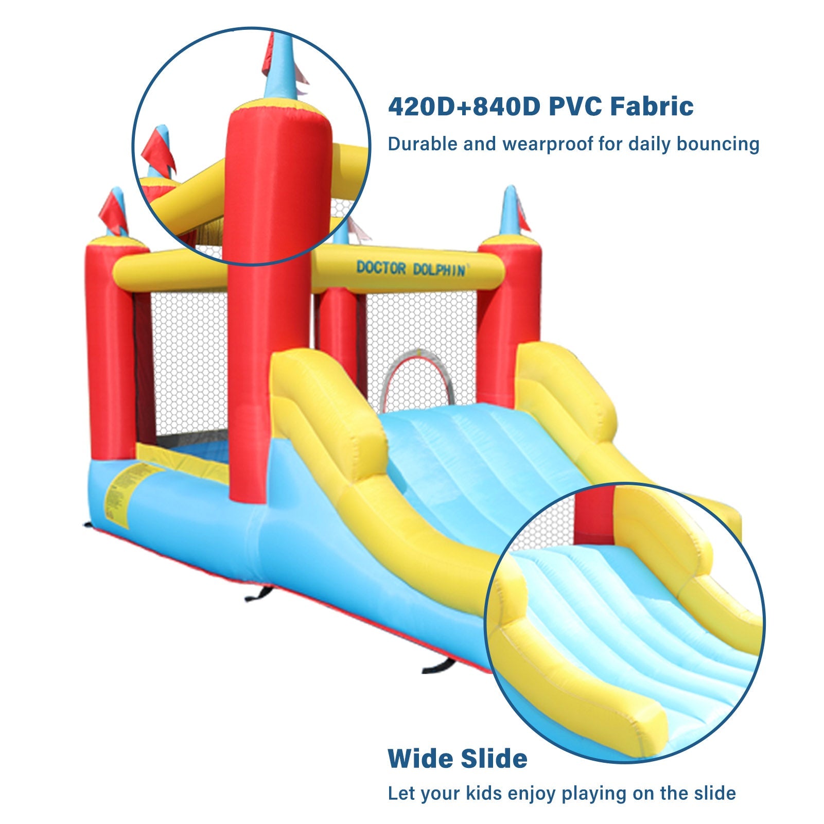 Doctor Dolphin Inflatable Slide Bouncer House with Slide Jumper Bouncing House Jumping Castle for Child