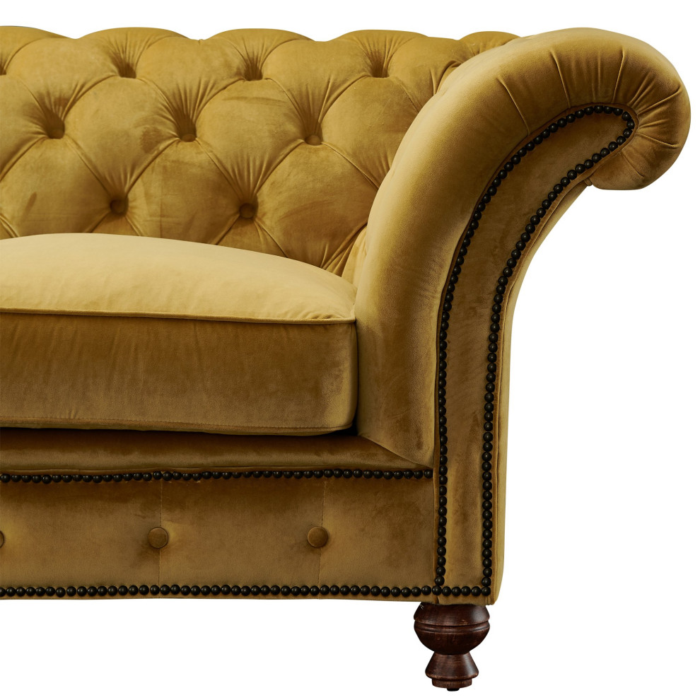 Peyton Sloped Arm Chesterfield Arm Chair Yellow Velvet   Eclectic   Armchairs And Accent Chairs   by Homesquare  Houzz