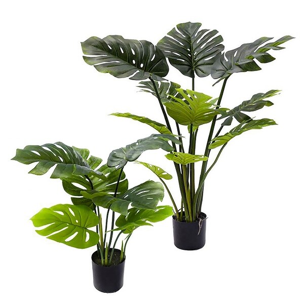 Artificial Split Leaf Philodendron Monstera Plant in Black Pot