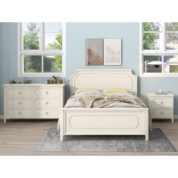 3 Pieces Bedroom Sets Milky White Solid Rubber Wood - - 37499347