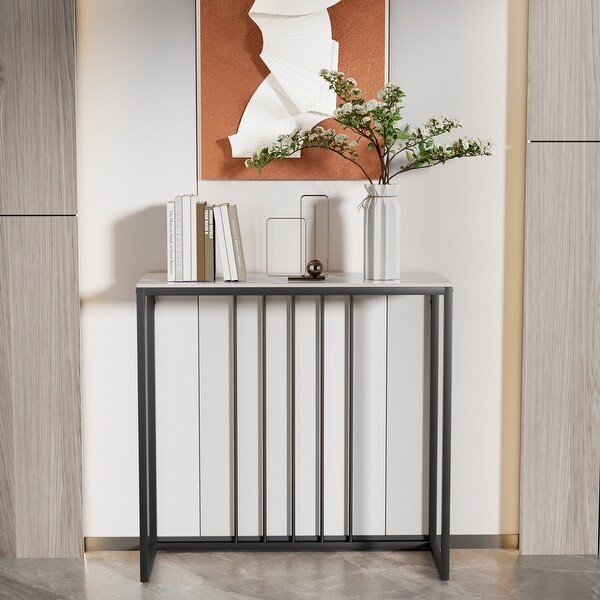 Modern Console Table for Entryway，Faux Marble Sofa Table with Golden Metal Frame for Living Room Hallway Office