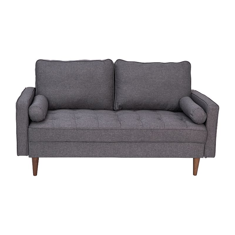 Emma and Oliver Holden Upholstered Mid-Century Modern Pocket Spring Loveseat with Wooden Legs and Removable Back Cushions