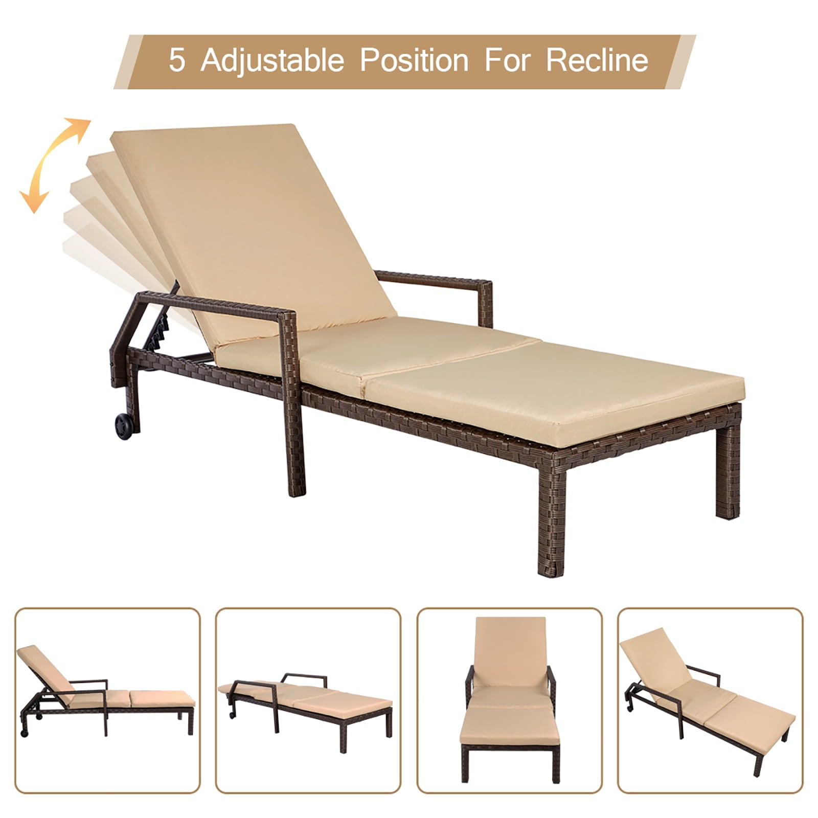 YODOLLA Cushioned PE Rattan Patio Lounge Chair - Brown