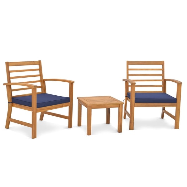 3 PCS Outdoor Furniture Set Acacia Wood Conversation Set with Cushions