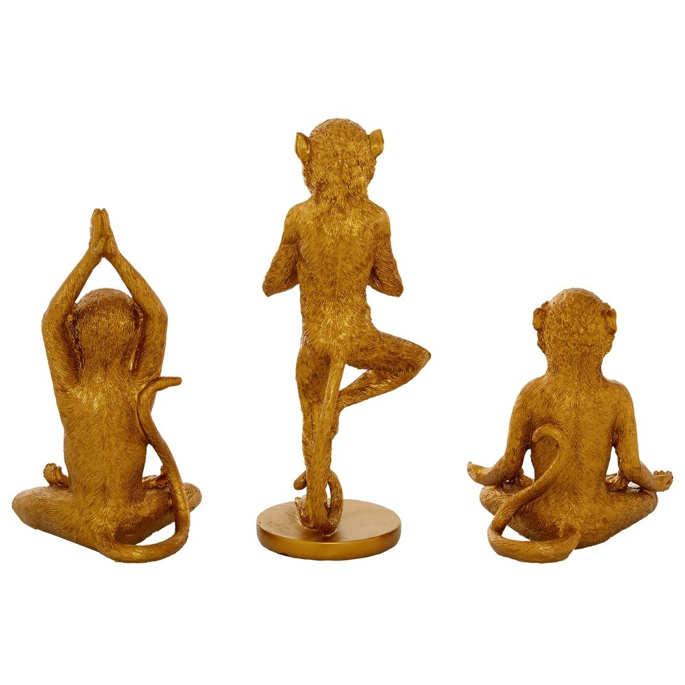 Gold Polystone Monkey Sculpture (Set of 3)   S/3 6.75\