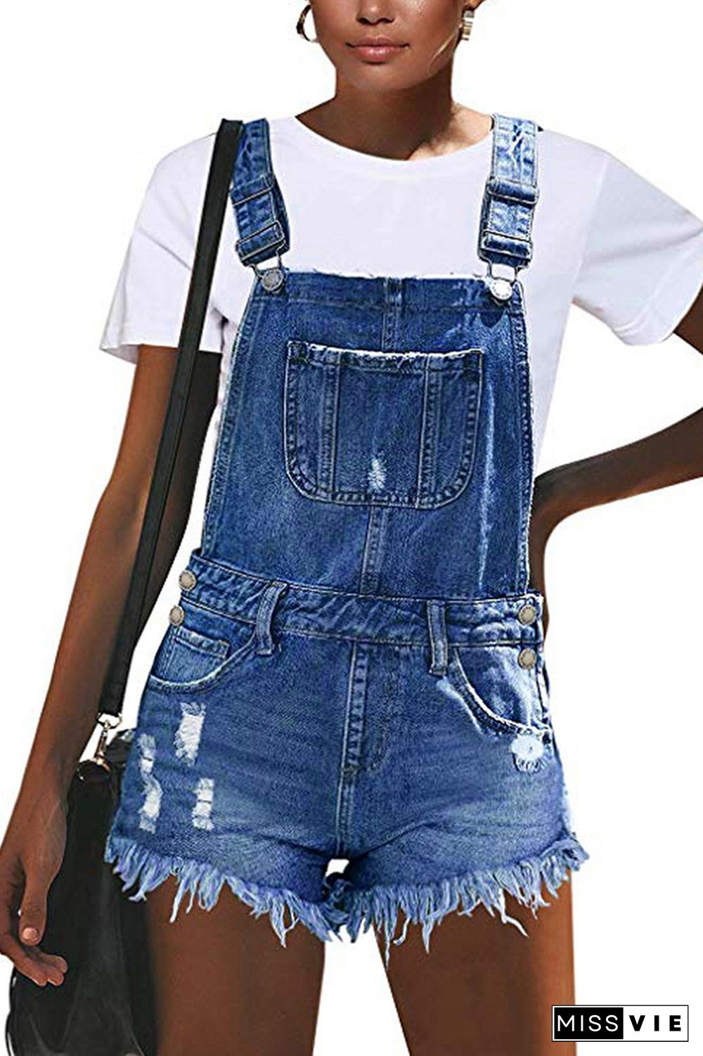 Ripped Suspender Shorts Denim Romper Wholesale