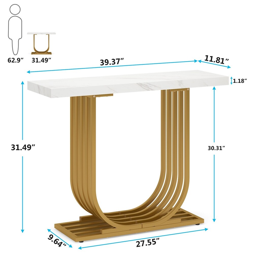 Modern Console Table  Faux Marble Entryway Foyer Table  Sofa Accent Table with Gold Metal Legs